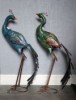 Colourful Pair of Metal Peacock Figures