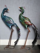 Colourful Pair of Metal Peacock Figures